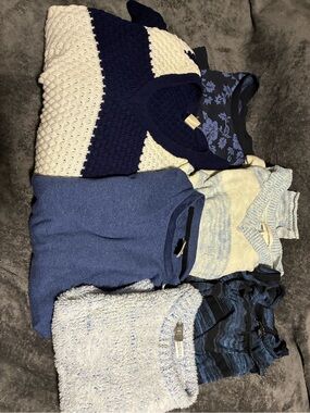 Women’s Navy and Light Blue Mixed-Knit Sweater Bundle